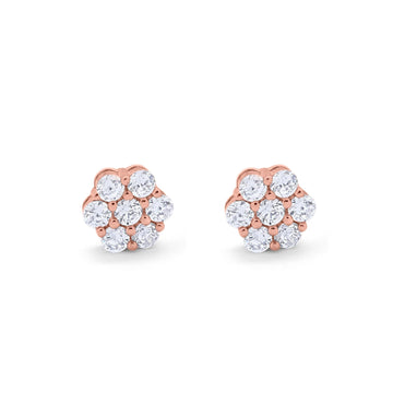 Cluster 7-Stone Round 8mm Rose Tone, Simulated CZ 925 Sterling Silver Screwback Flower Stud Earring